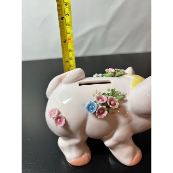 Vintage Lefton Piggy Bank Pig Porcelain Figurine With 3D Flower - Picture 13 of 14